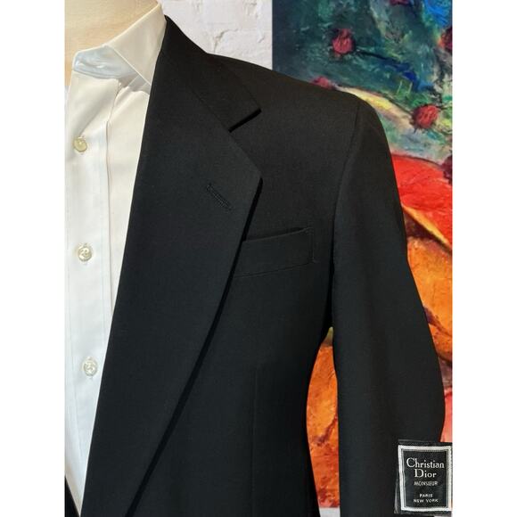 Vtg Christian Dior Monsieur 44R Black Gold Tone Buttons Designer Blazer Coat - Picture 3 of 16